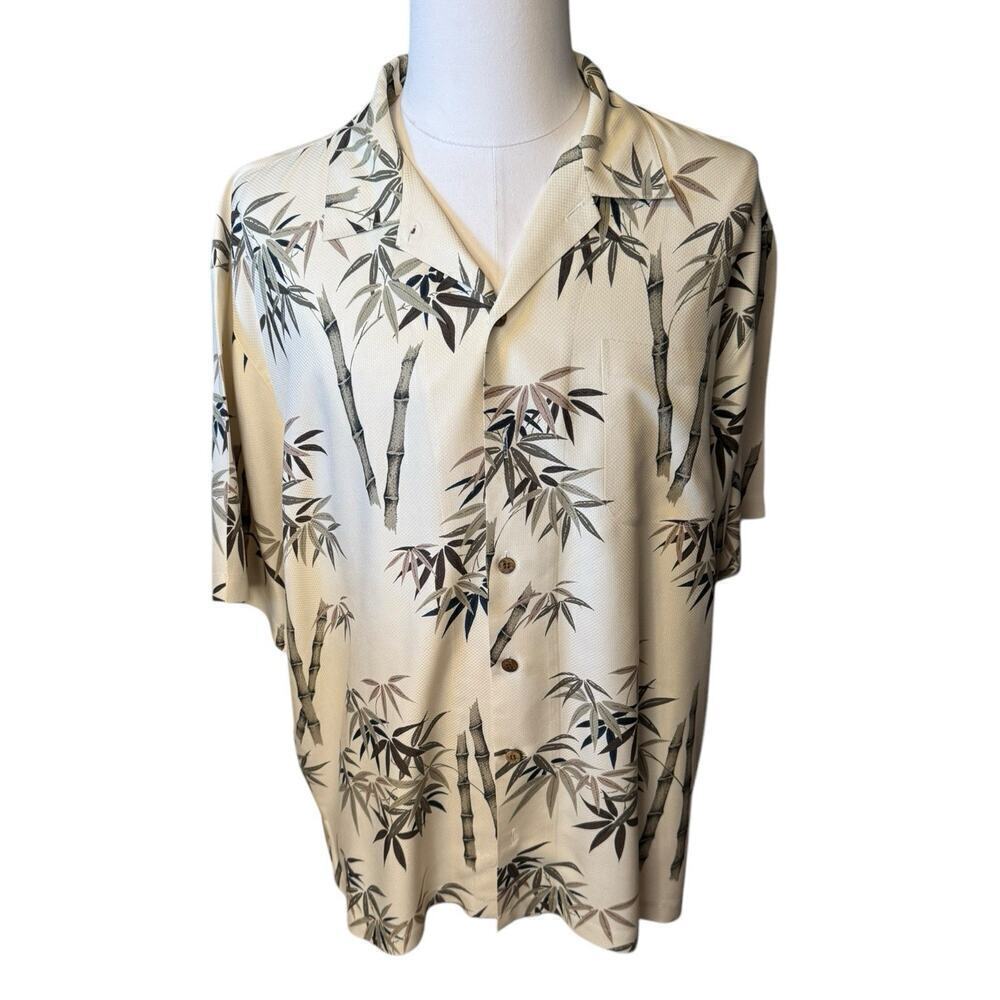 Hilo Hatties Hawaiian Aloha Shirt Mens 2X 100% Silk Yellow Bamboo Coastal